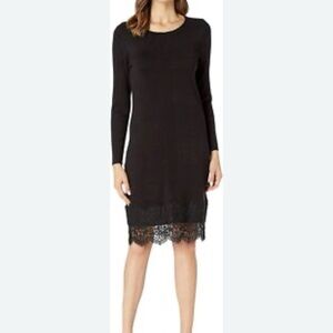 Tribal Black Long-Sleeve Lace-Hem Shift Dress